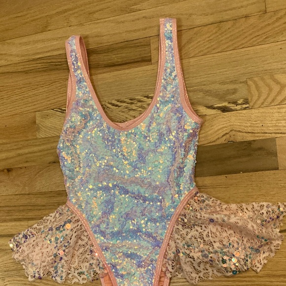 Sequin Lace Women's Bodysuit - Pink and Purple - Picture 3 of 7